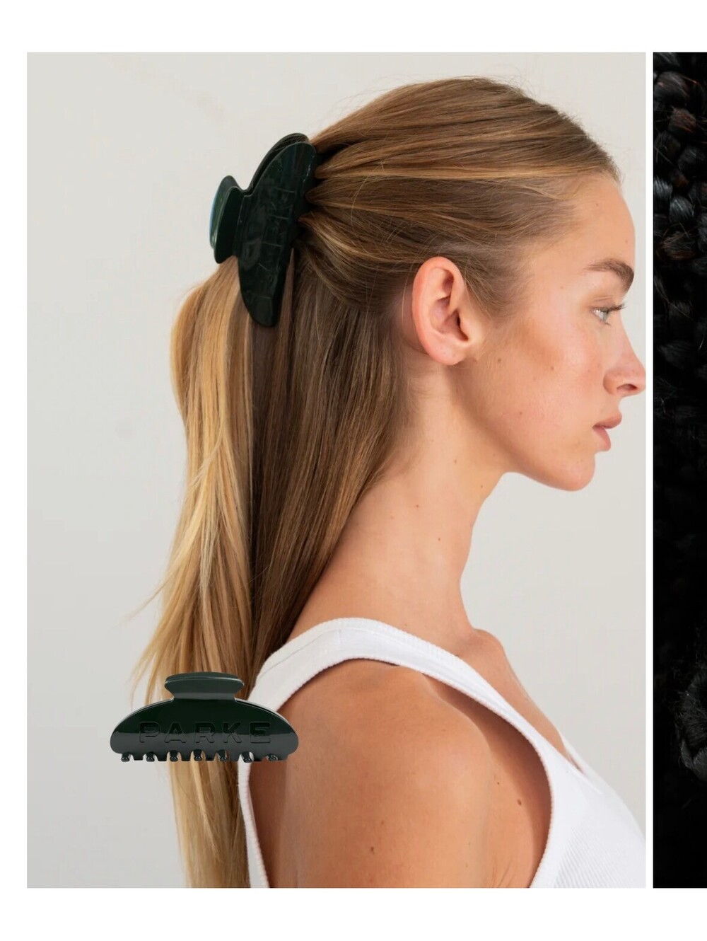 NEW PARKE Black Hair Claw Clip with Denim Pouch